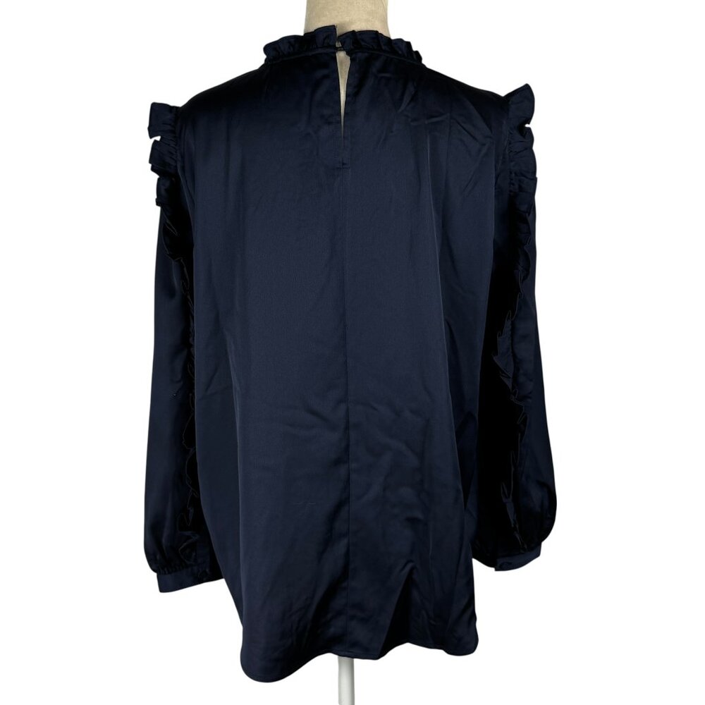 J. Crew Navy Blue Ruffle Blouse Size Medium - Picture 3 of 9